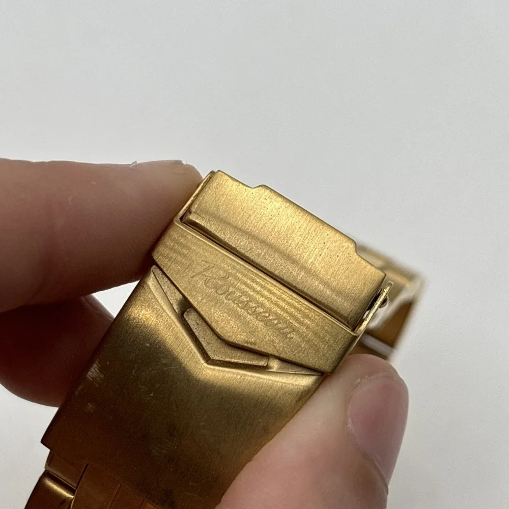 Rousseau R183-809 Gold Stainless Steel Automatic Dress Watch Blue Dial 3 ATM